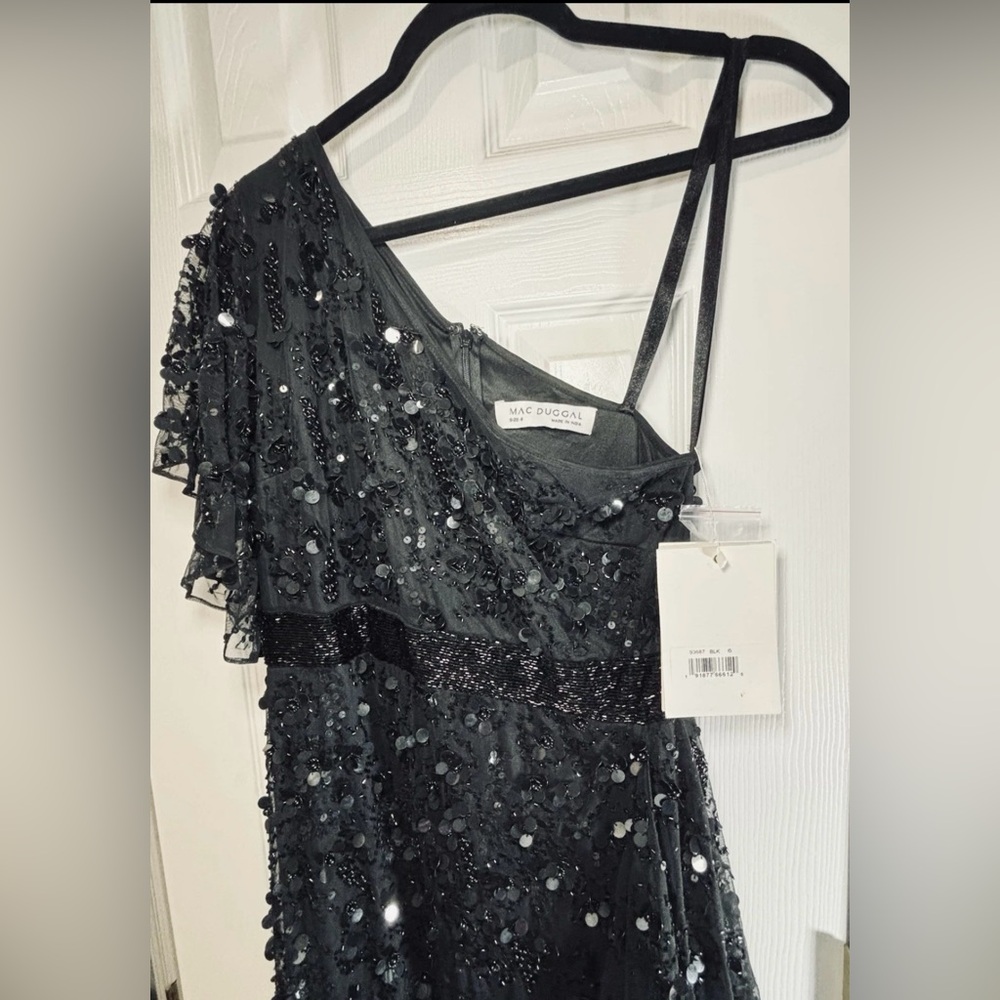 NWT MAC DUGGAL SZ 6 Black Sequined Beaded One Shoulder Evening Gown #93687 - Picture 3 of 11